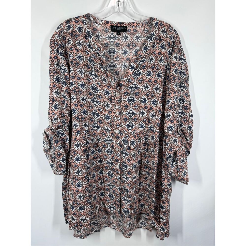 Cynthia Rowley Women v neck roll tab sleeve rayon blouse size 1X